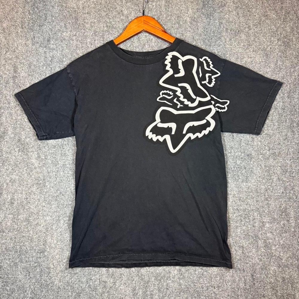 Fox Racing Black Cotton T-Shirt White Fox Head Graphic Y2K Motocross Mens Small
